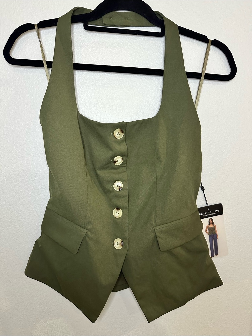 Olive Green Button Front Halter Vest